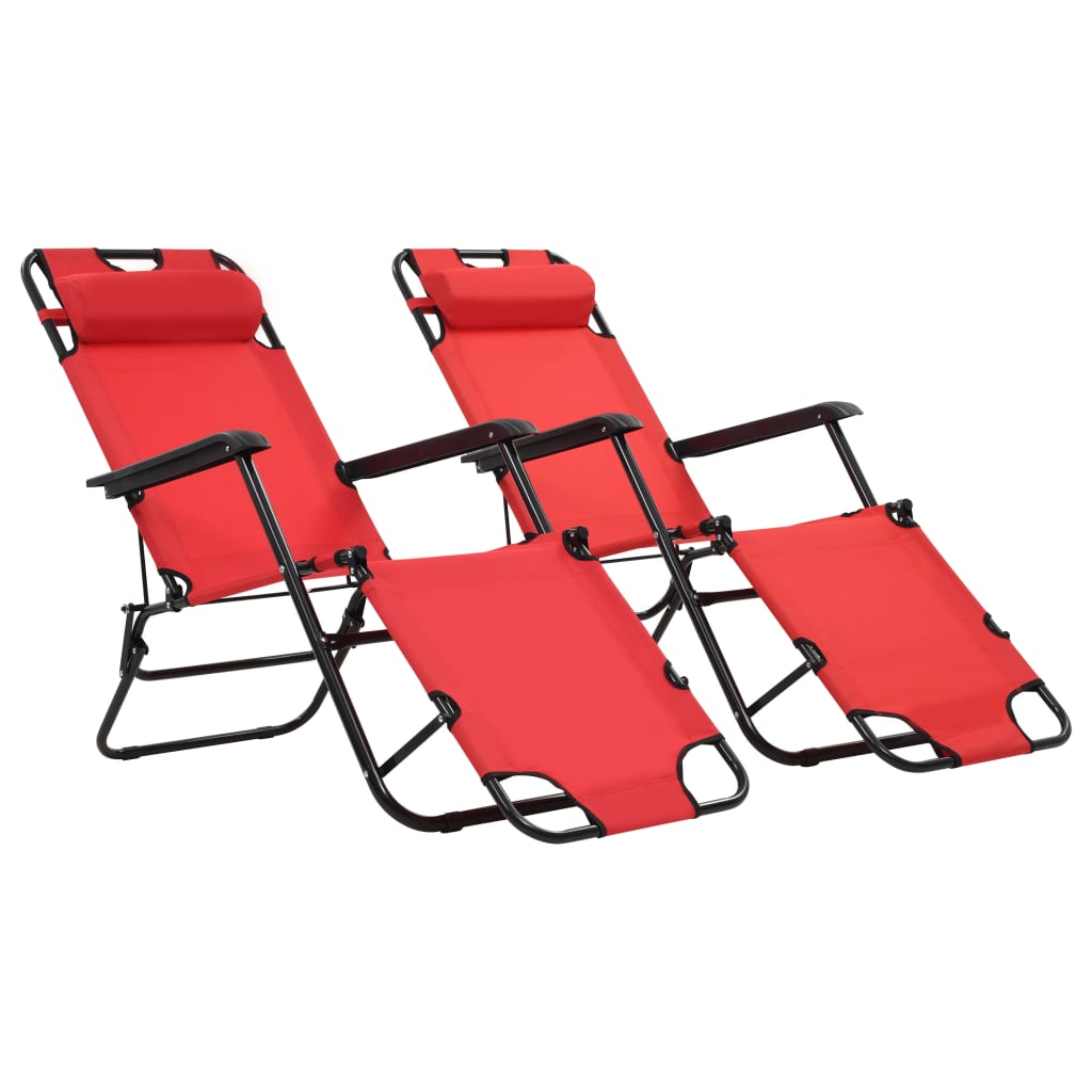 Chaises longues pliables 2 pcs avec repose-pieds en acier