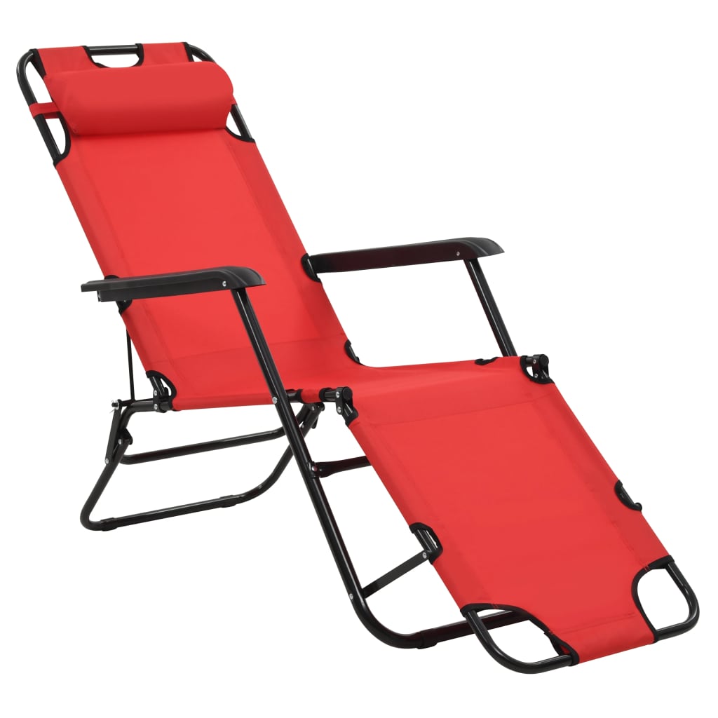 Chaises longues pliables 2 pcs avec repose-pieds en acier