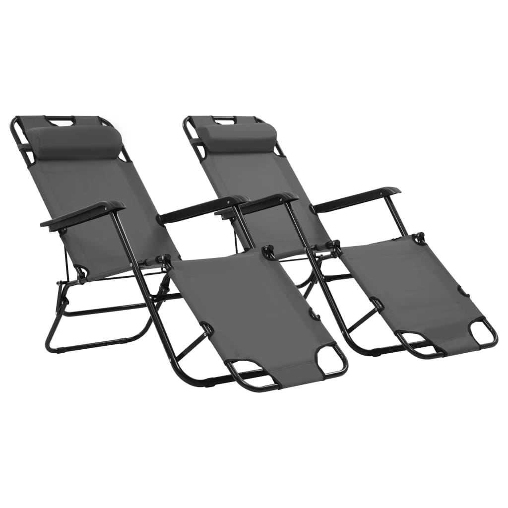 Chaises longues pliables 2 pcs avec repose-pieds en acier