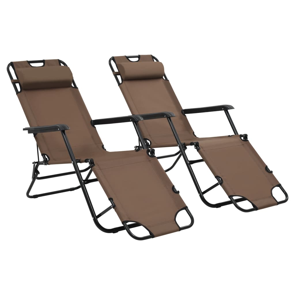 Chaises longues pliables 2 pcs avec repose-pieds en acier