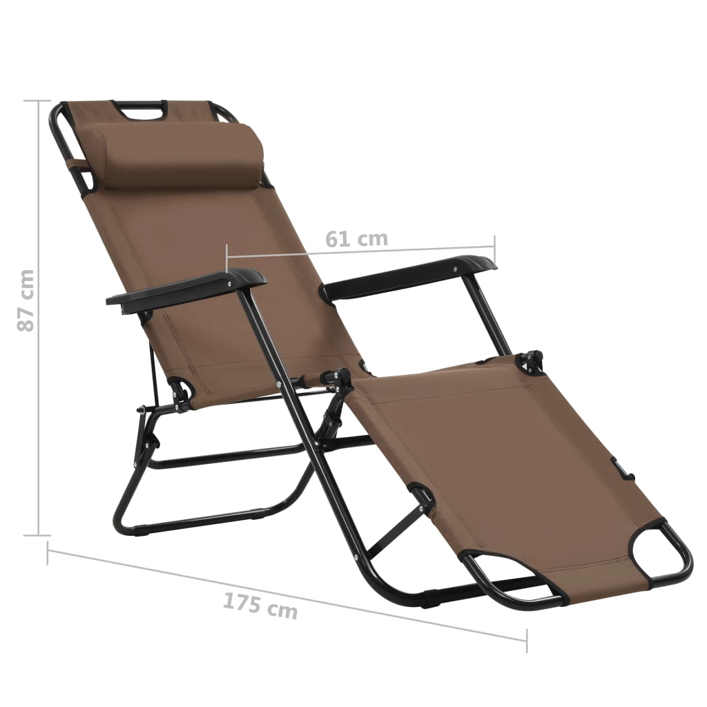 Chaises longues pliables 2 pcs avec repose-pieds en acier