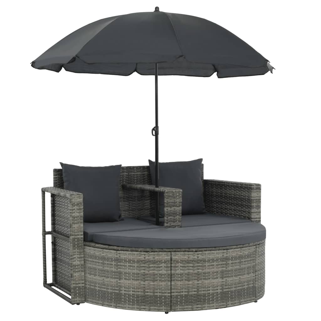 Tuinbed met parasol poly rattan