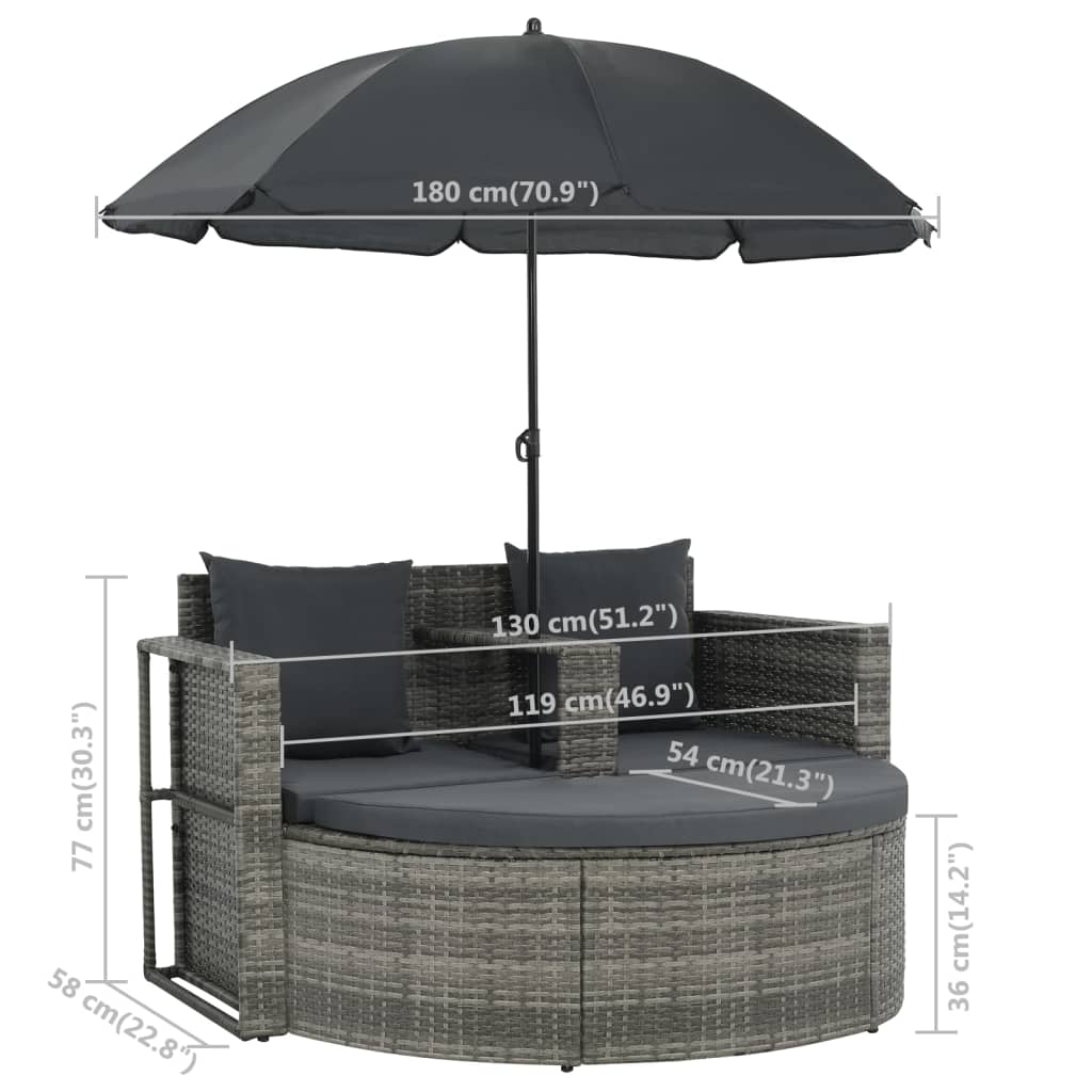 Tuinbed met parasol poly rattan