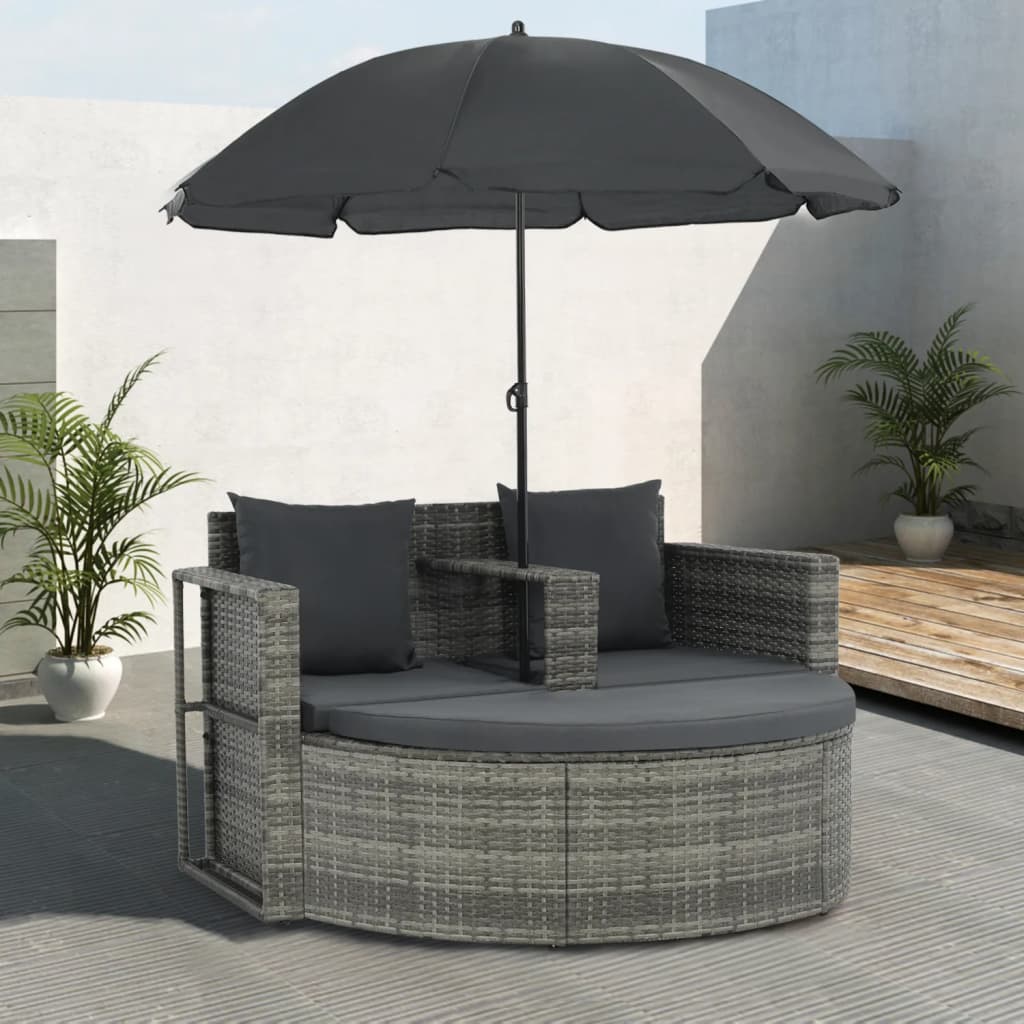 Tuinbed met parasol poly rattan