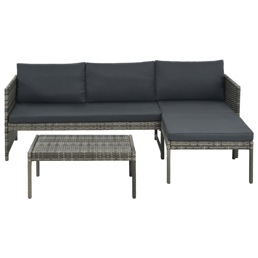 3-delige Loungeset met kussens poly rattan