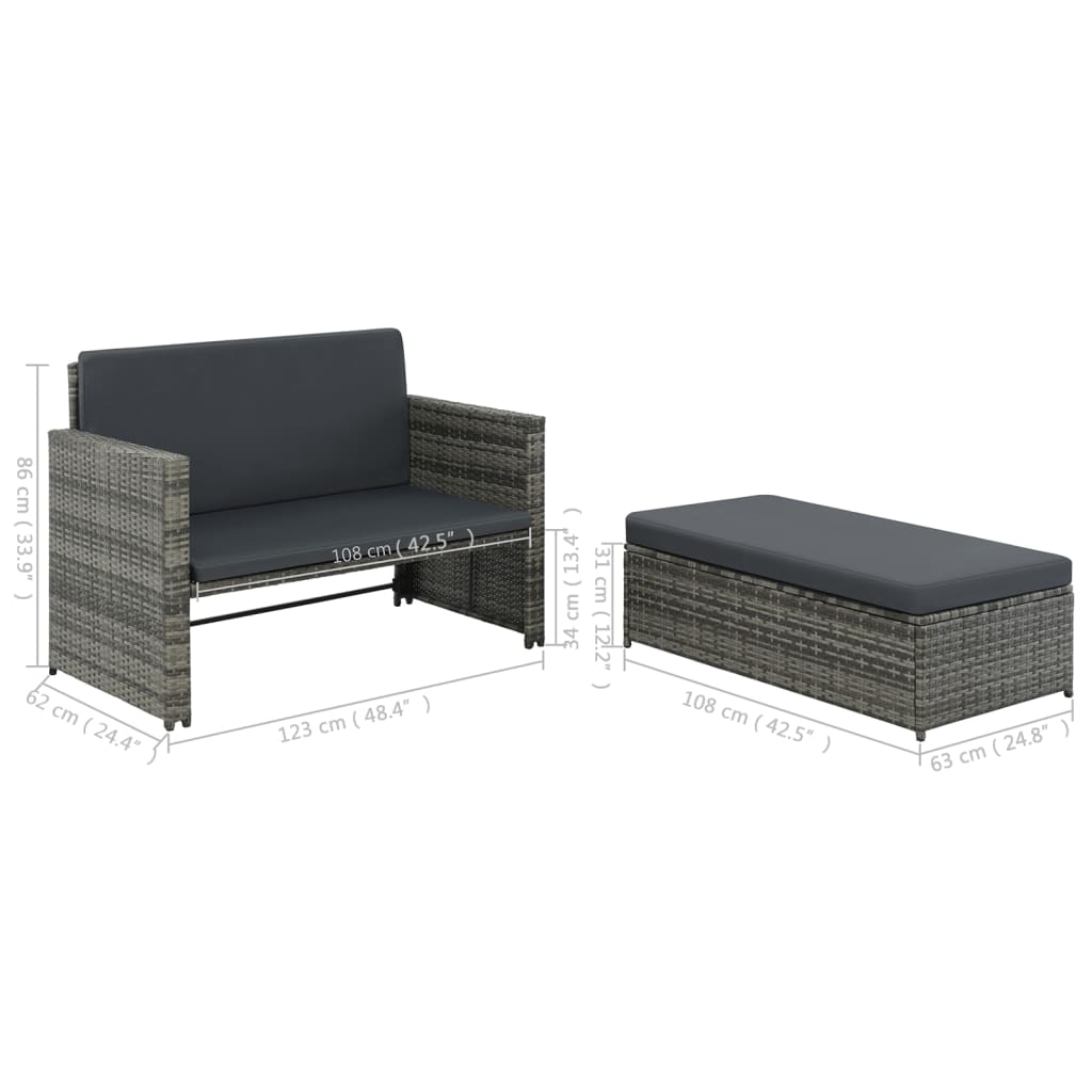 2-delige Loungeset met kussens poly rattan