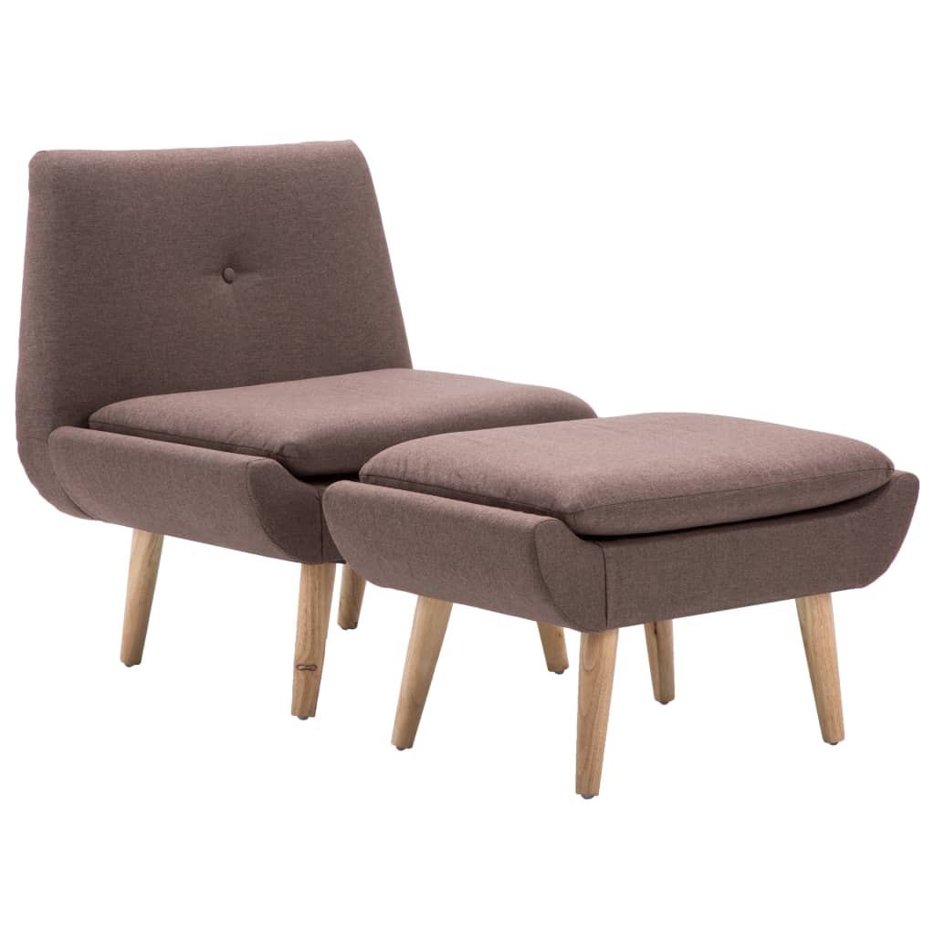 Fauteuil met voetenbankje stof bruin