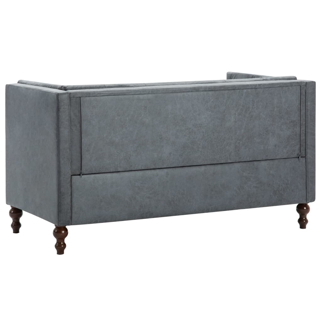 Bankstel Chesterfield-stijl stoffen bekleding grijs 2-delig