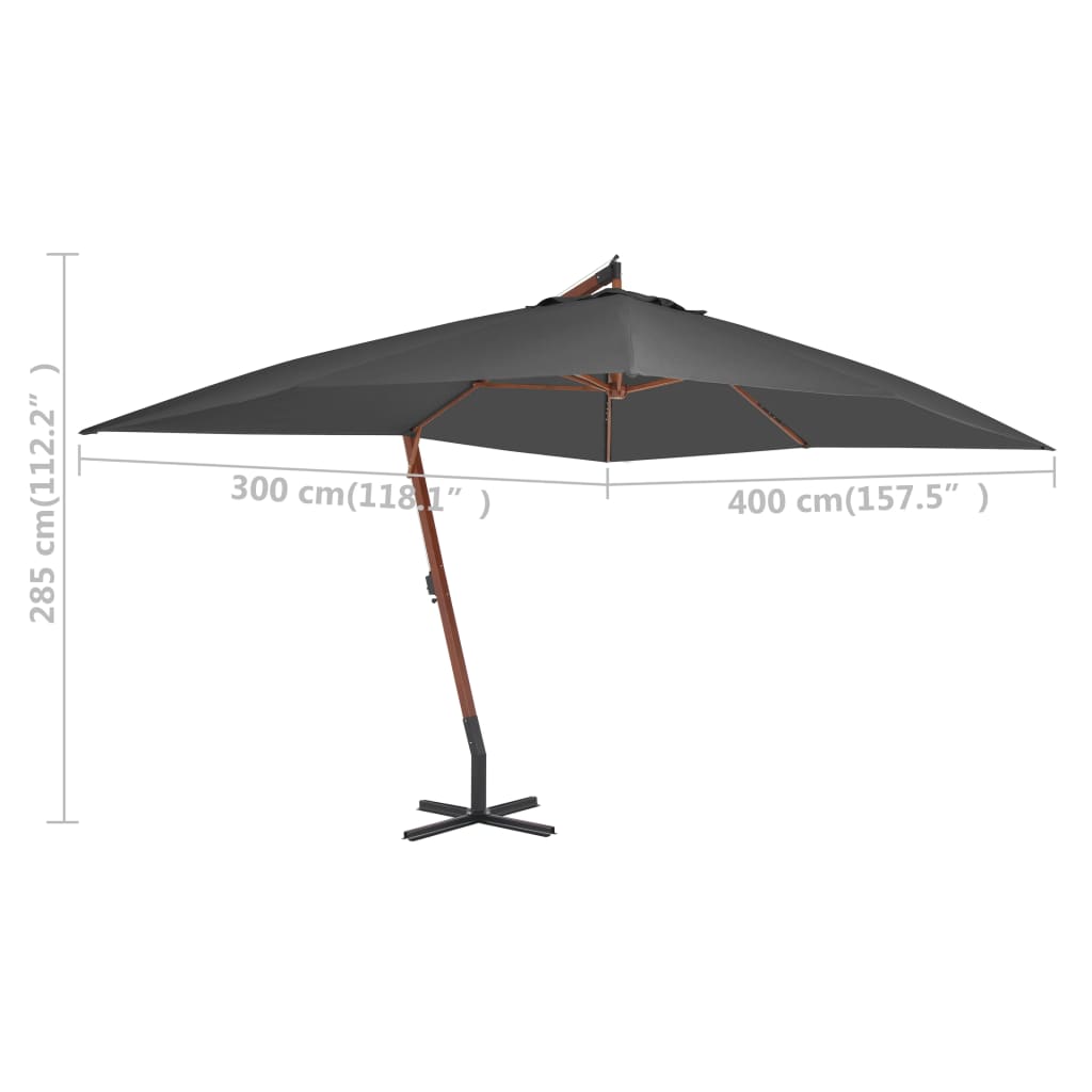 Zweefparasol met houten paal 400x300 cm