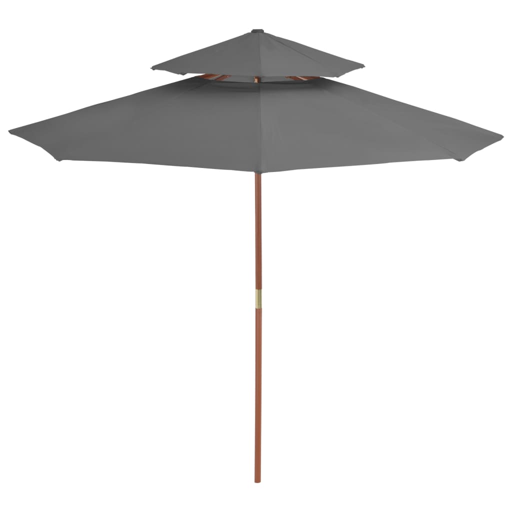 Parasol à deux étages avec mât en bois 270 cm