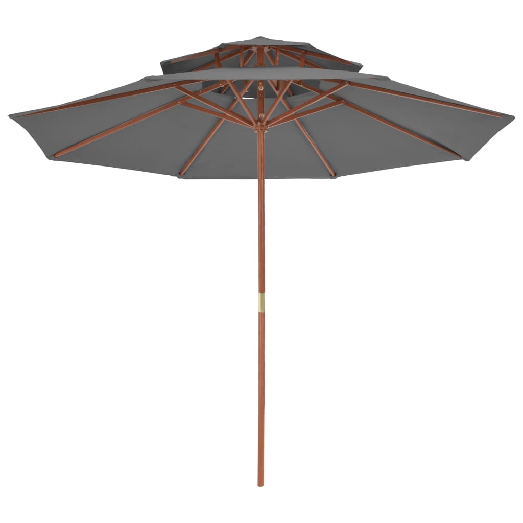 Parasol à deux étages avec mât en bois 270 cm