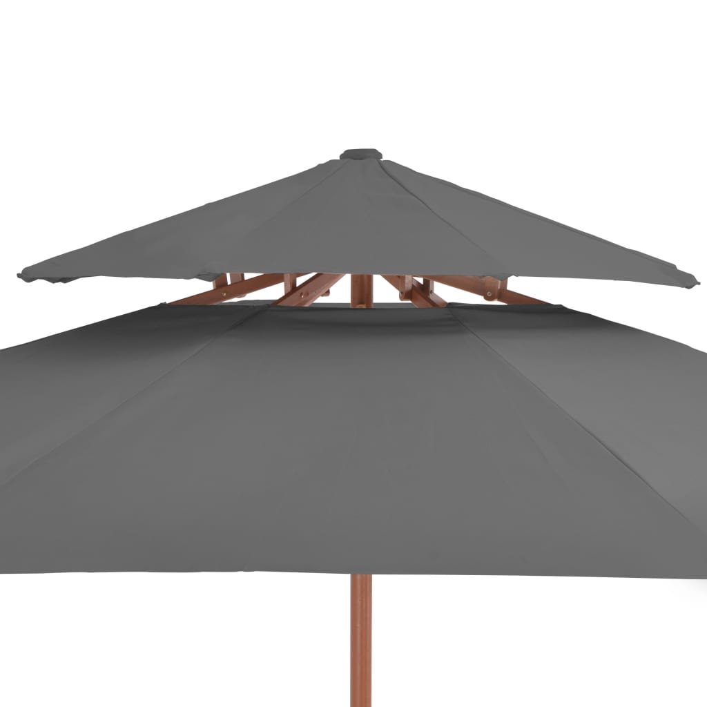 Parasol à deux étages avec mât en bois 270 cm