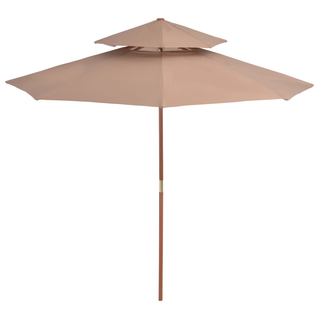 Parasol à deux étages avec mât en bois 270 cm