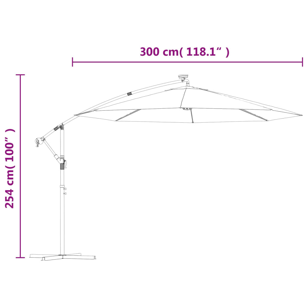 Parasol flottant avec éclairage LED et mât en acier rouge vin