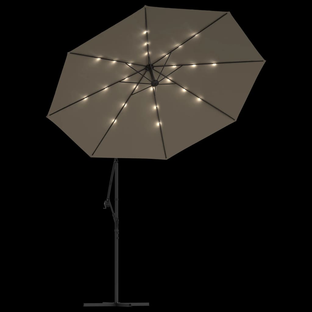 Zweefparasol met LED-verlichting en stalen paal 300 cm