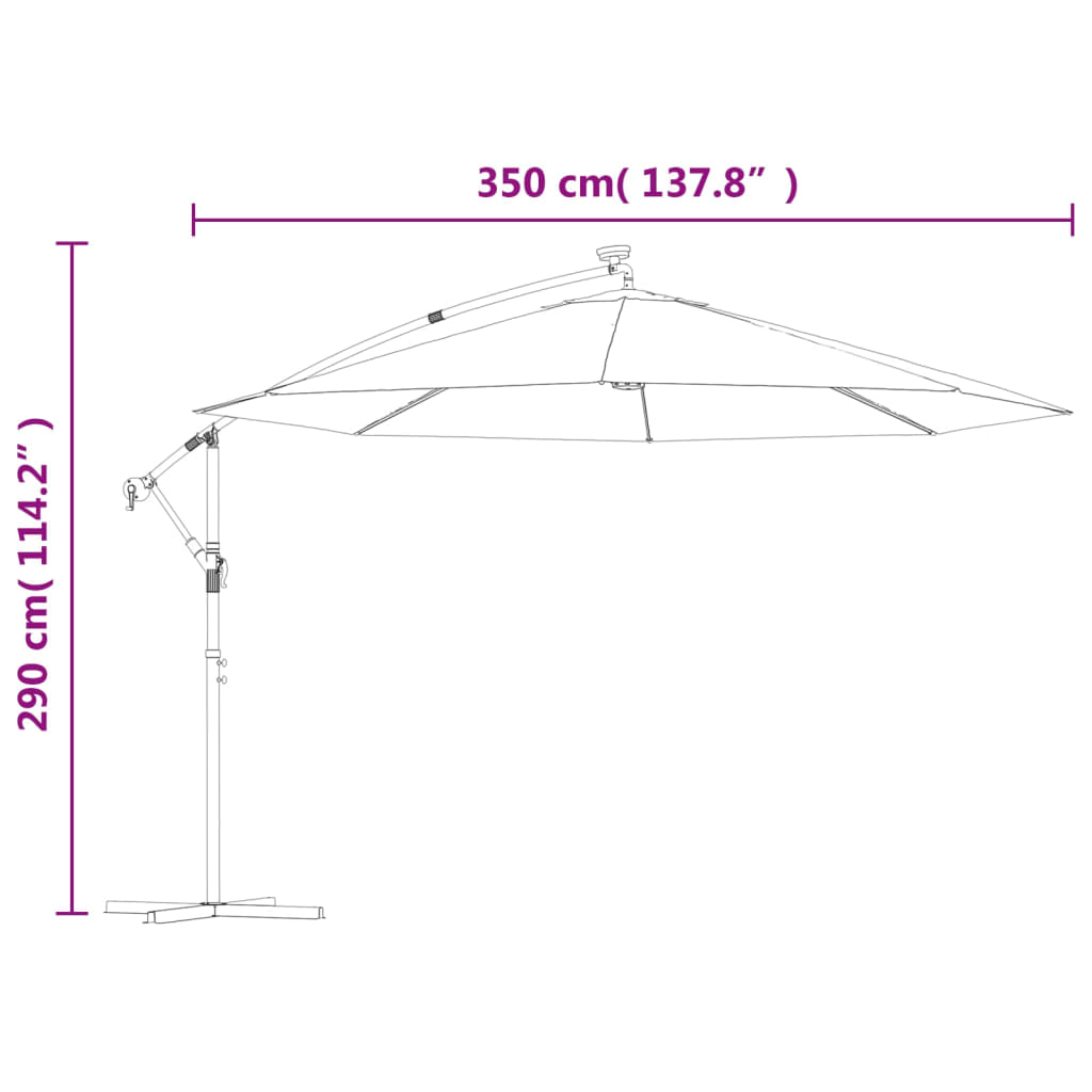 Parasol flottant avec éclairage LED et mât en acier rouge vin