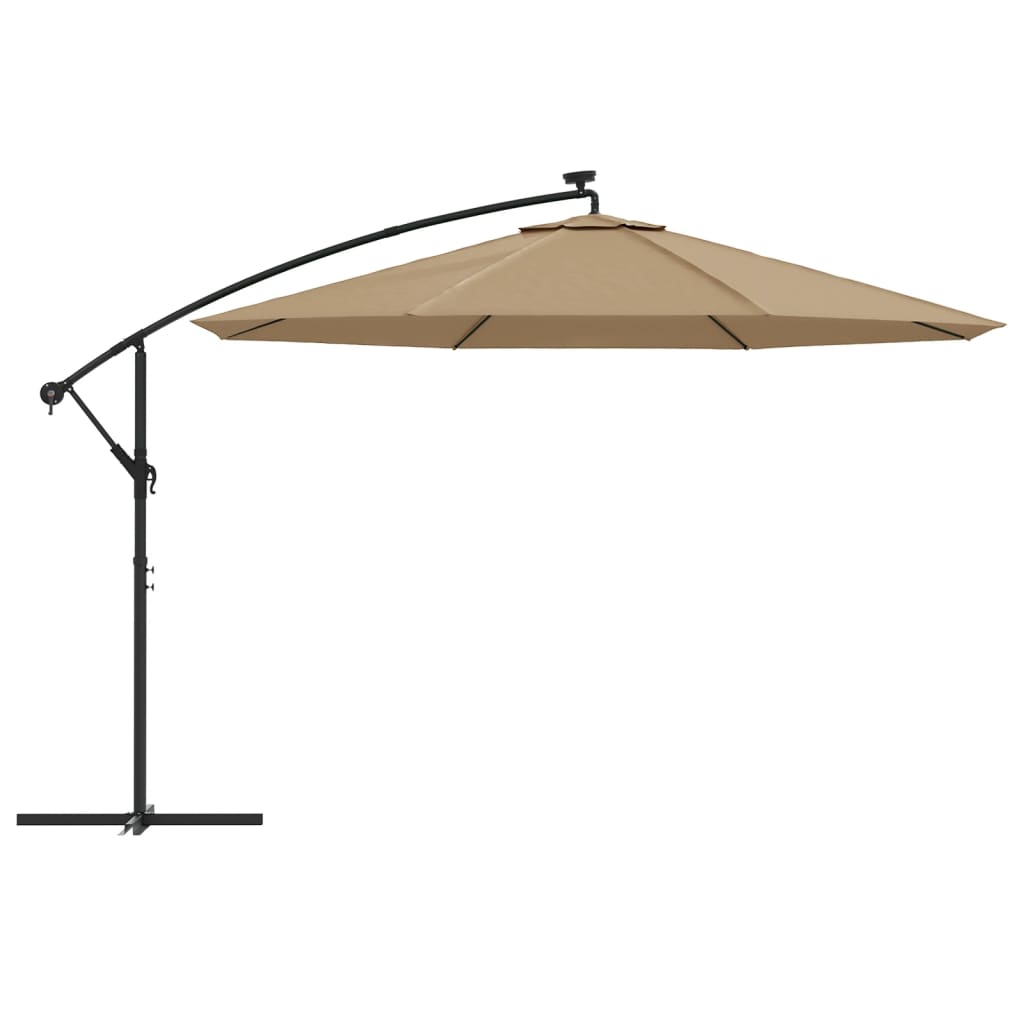 Parasol flottant avec éclairage LED et mât en acier rouge vin