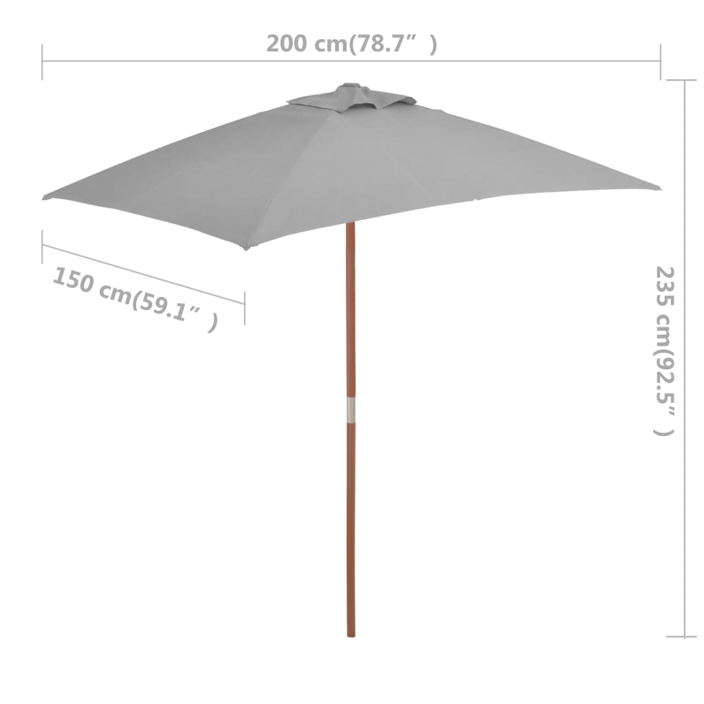 Parasol avec mât en bois 150x200 cm