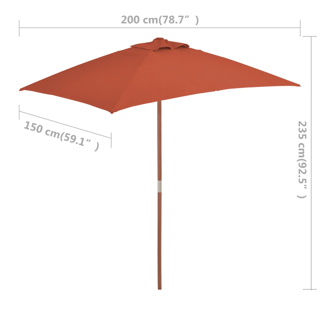 Parasol avec mât en bois 150x200 cm