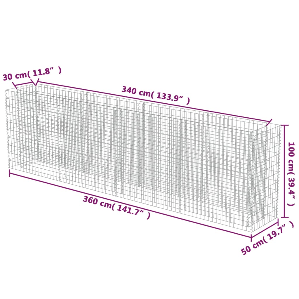 Gabion plantenbak verhoogd 90x90x100 cm gegalvaniseerd staal