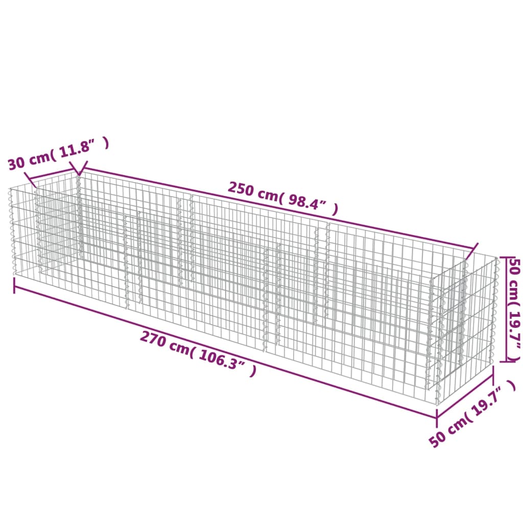 Gabion plantenbak verhoogd 90x90x100 cm gegalvaniseerd staal