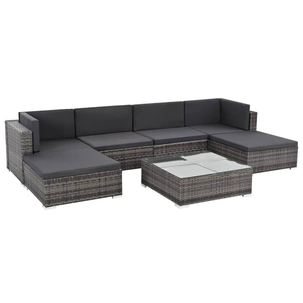 7-delige Loungeset met kussens poly rattan