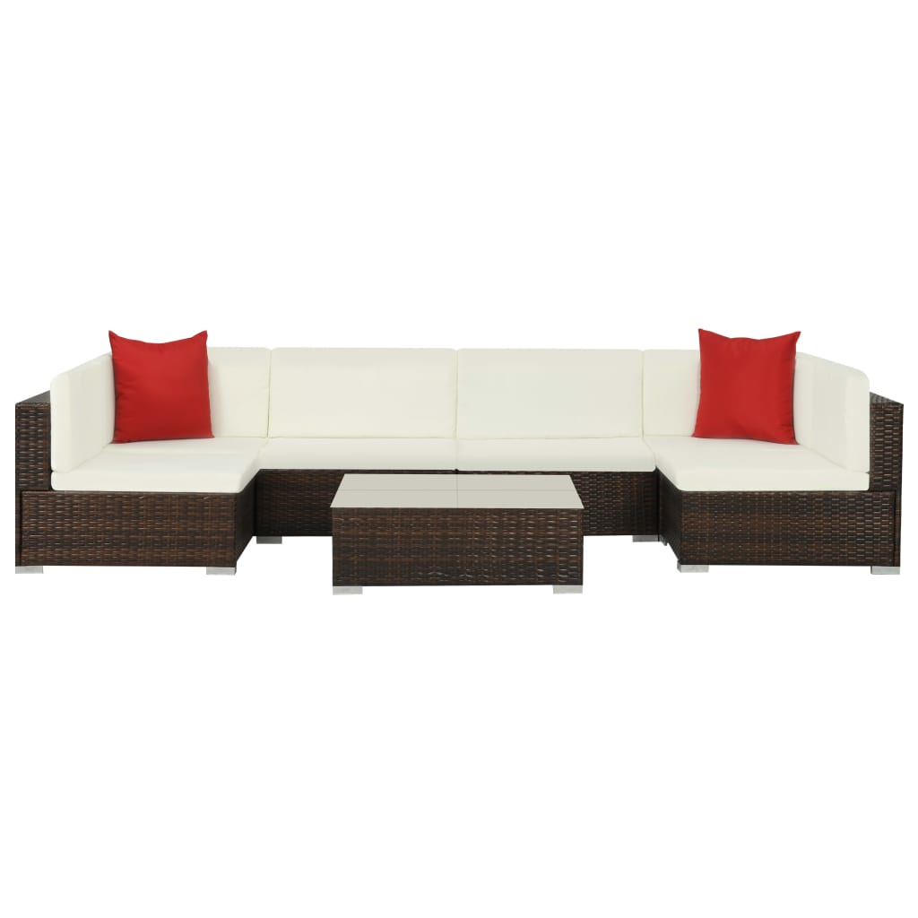 7-delige Loungeset met kussens poly rattan