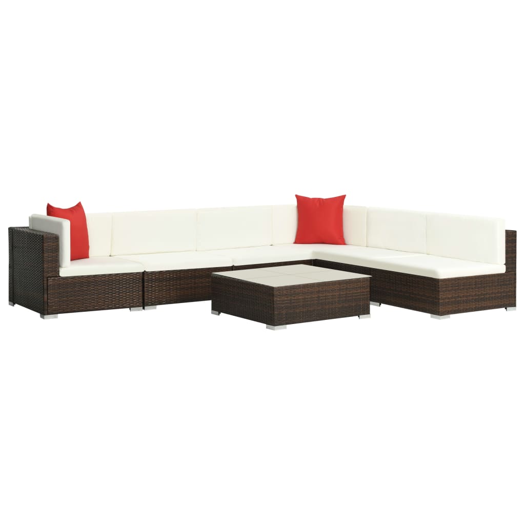 7-delige Loungeset met kussens poly rattan