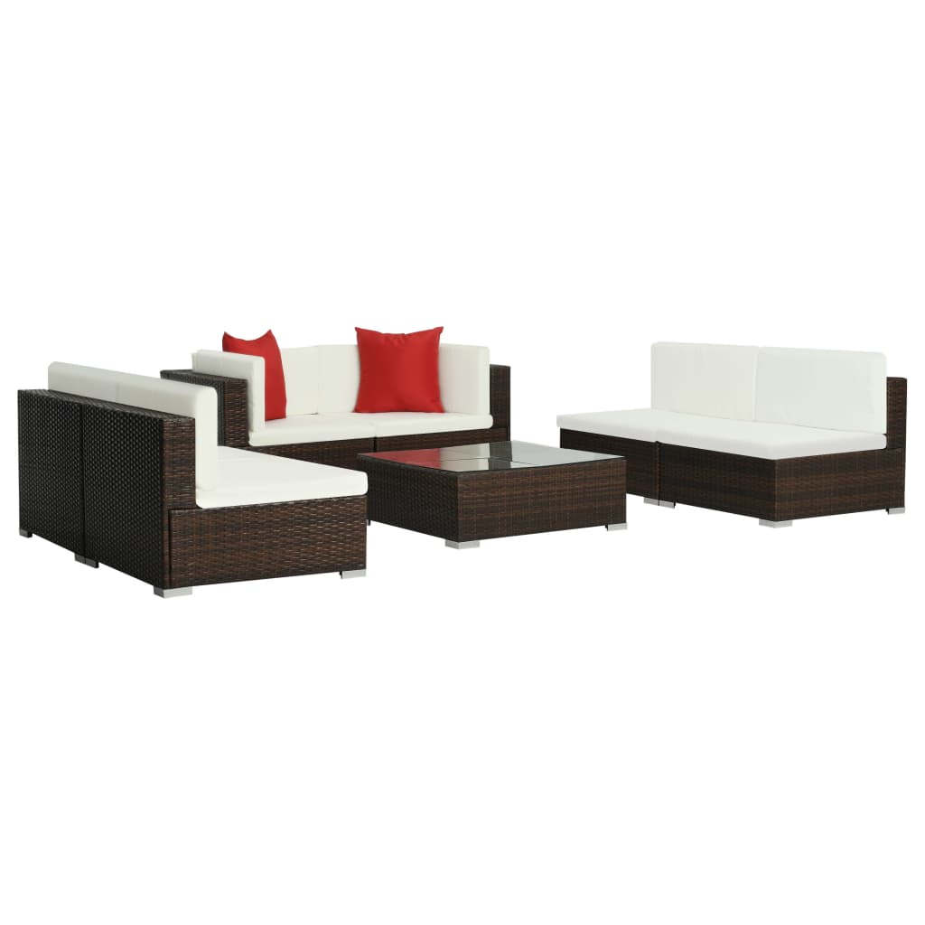 7-delige Loungeset met kussens poly rattan