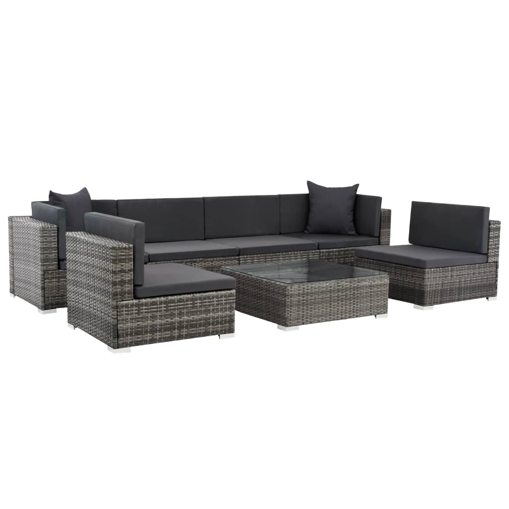 7-delige Loungeset met kussens poly rattan