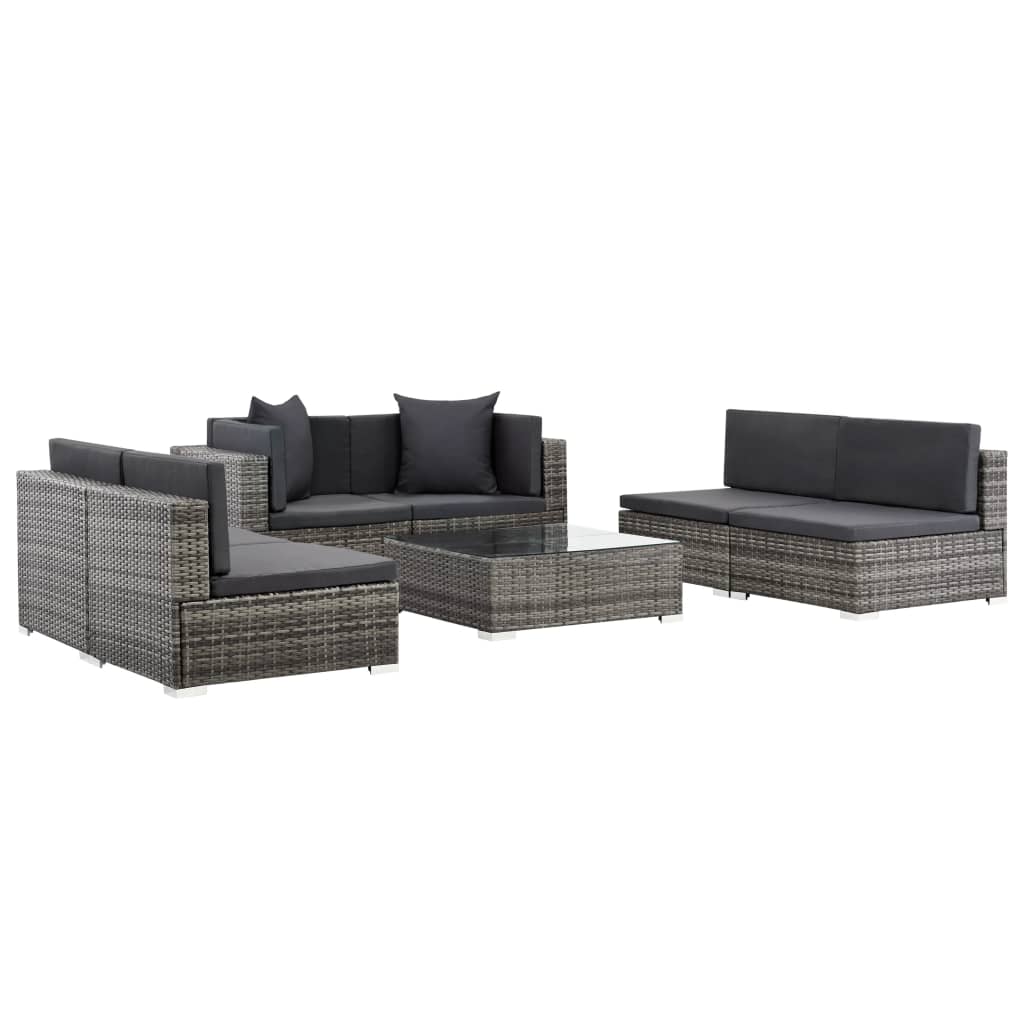 7-delige Loungeset met kussens poly rattan