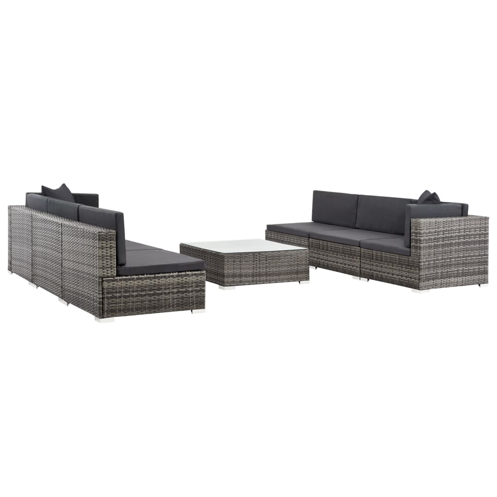 7-delige Loungeset met kussens poly rattan