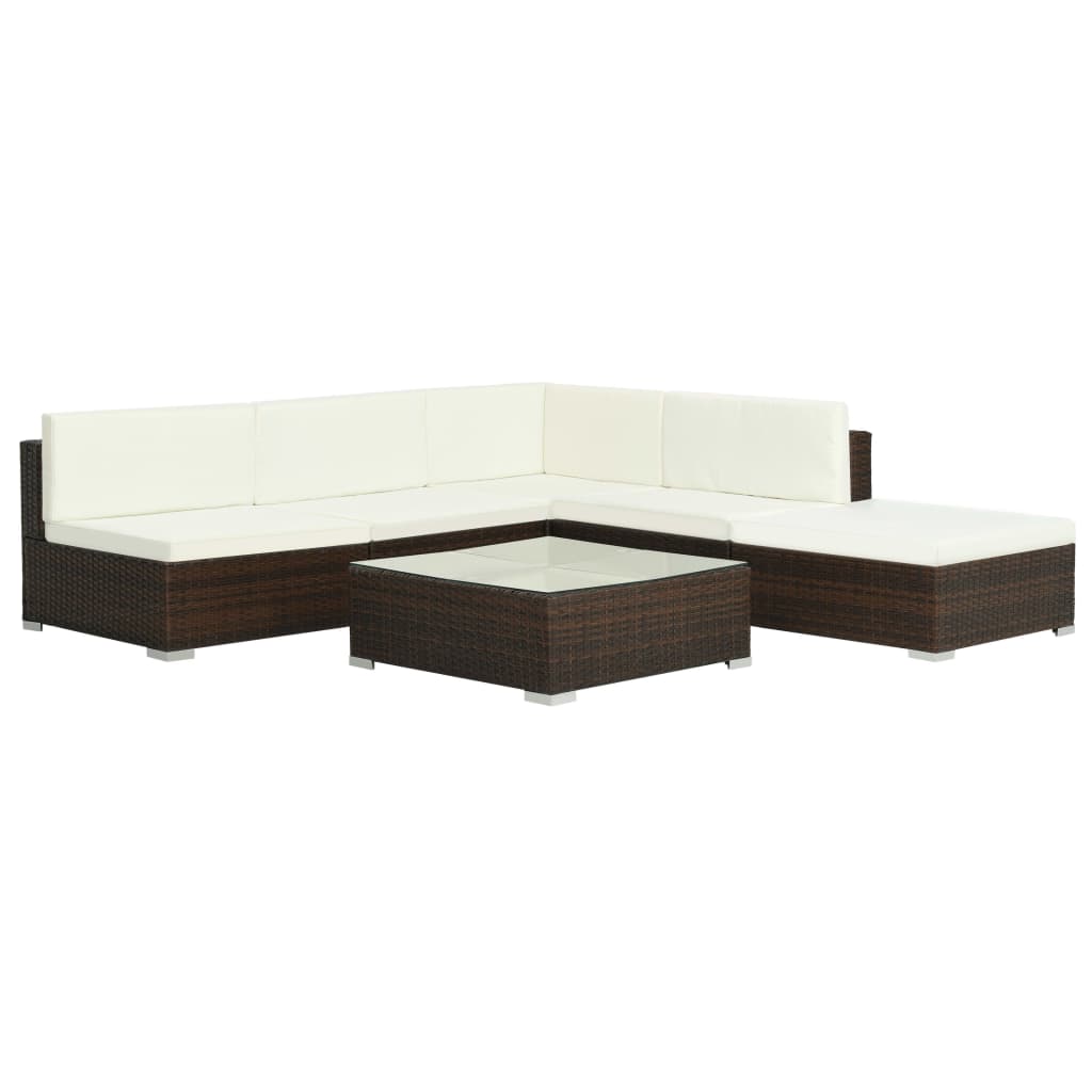 6-delige Loungeset met kussens poly rattan