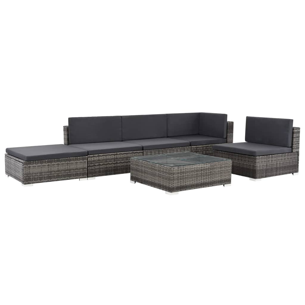 6-delige Loungeset met kussens poly rattan