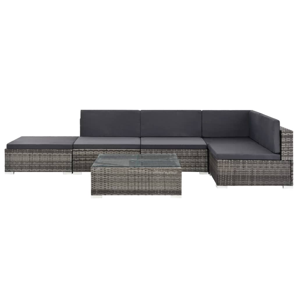 6-delige Loungeset met kussens poly rattan