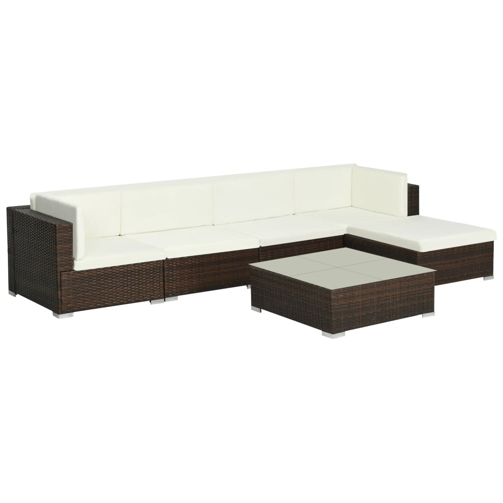 6-delige Loungeset met kussens poly rattan