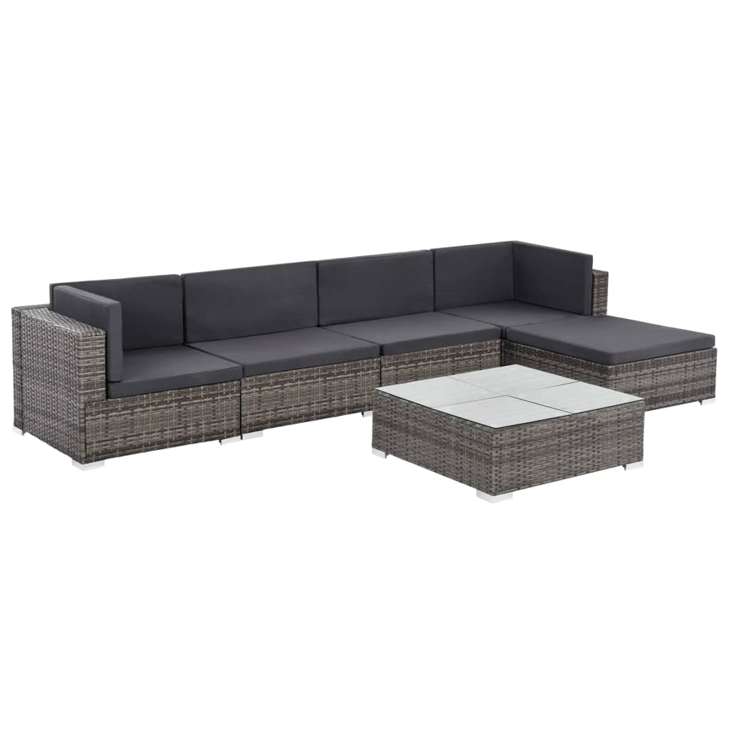 6-delige Loungeset met kussens poly rattan