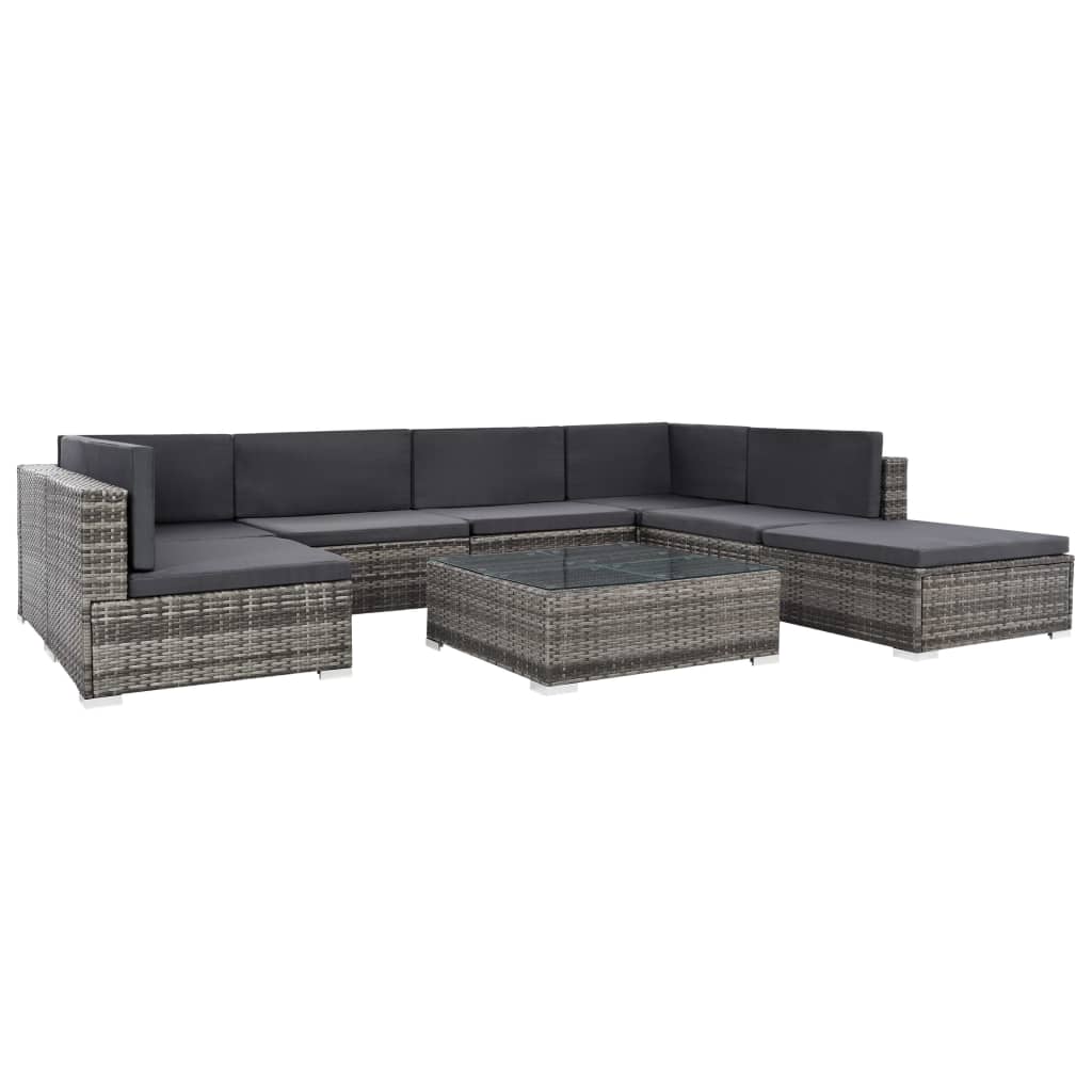 8-delige Loungeset met kussens poly rattan