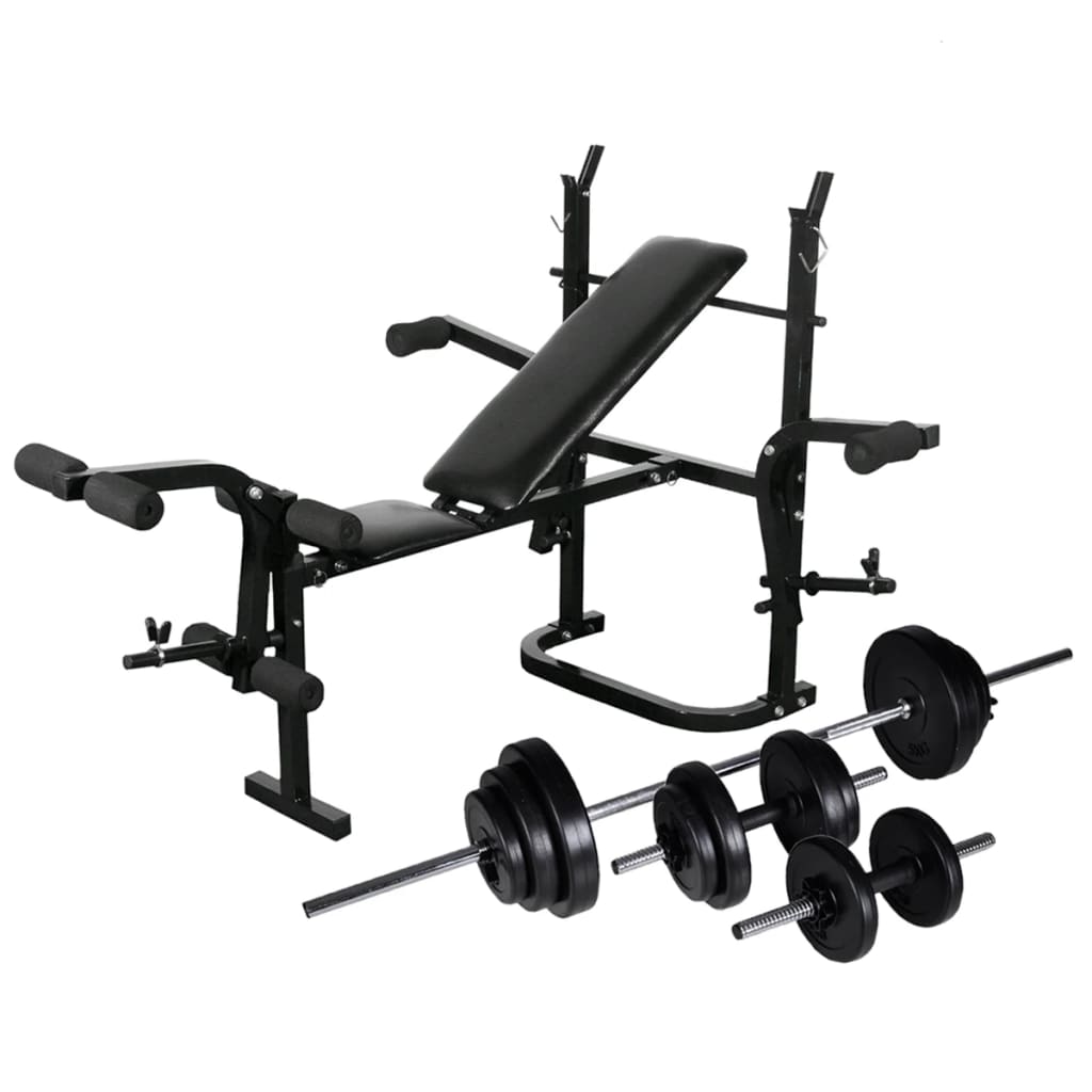 Banc de musculation avec support de musculation et set d'haltères 60,5 kg