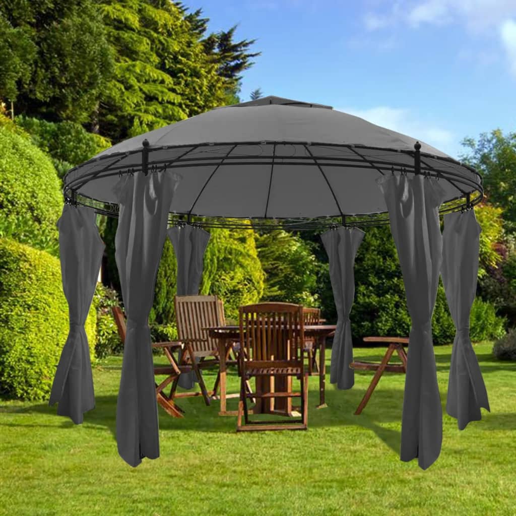 Gazebo avec rideaux environ 3,5x2,7 m