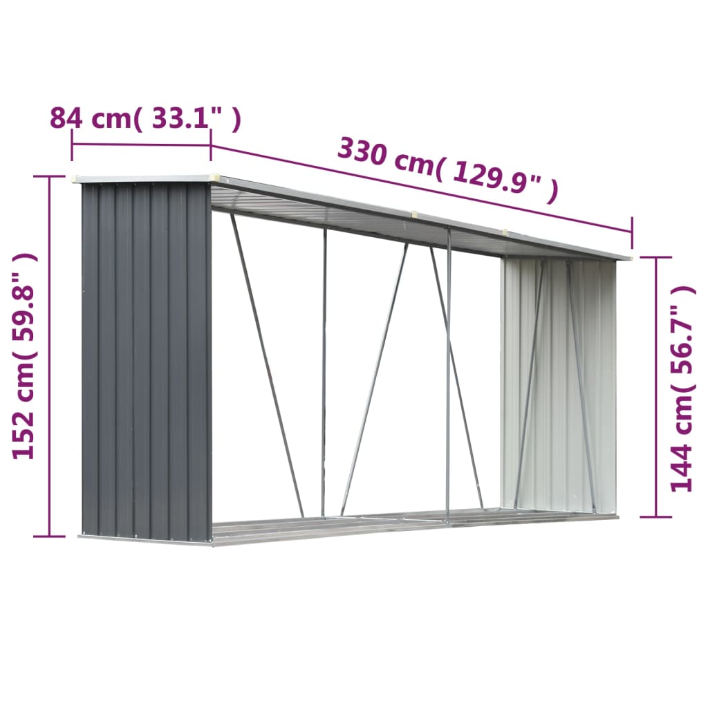 Haardhoutschuur 330x84x152 cm gegalvaniseerd staal