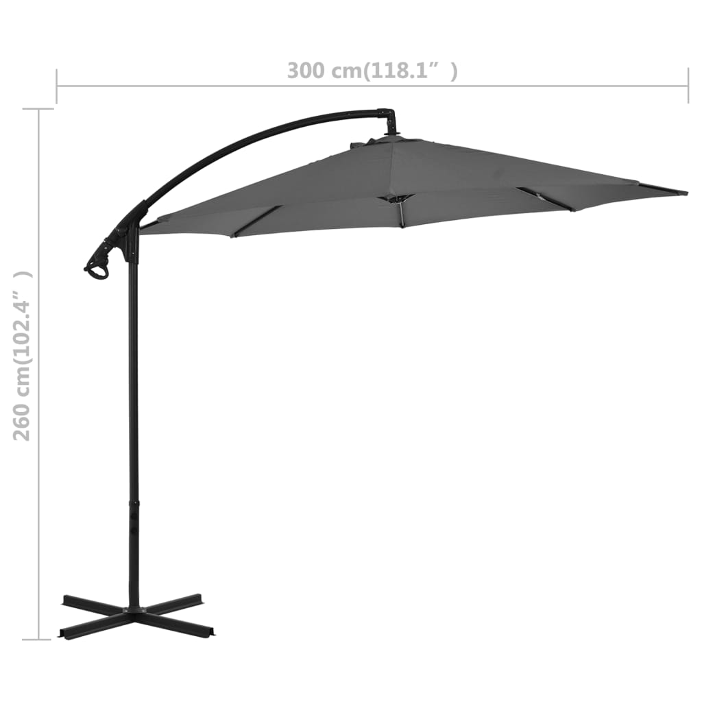 Parasol flottant avec mât en acier 300 cm bleu azur