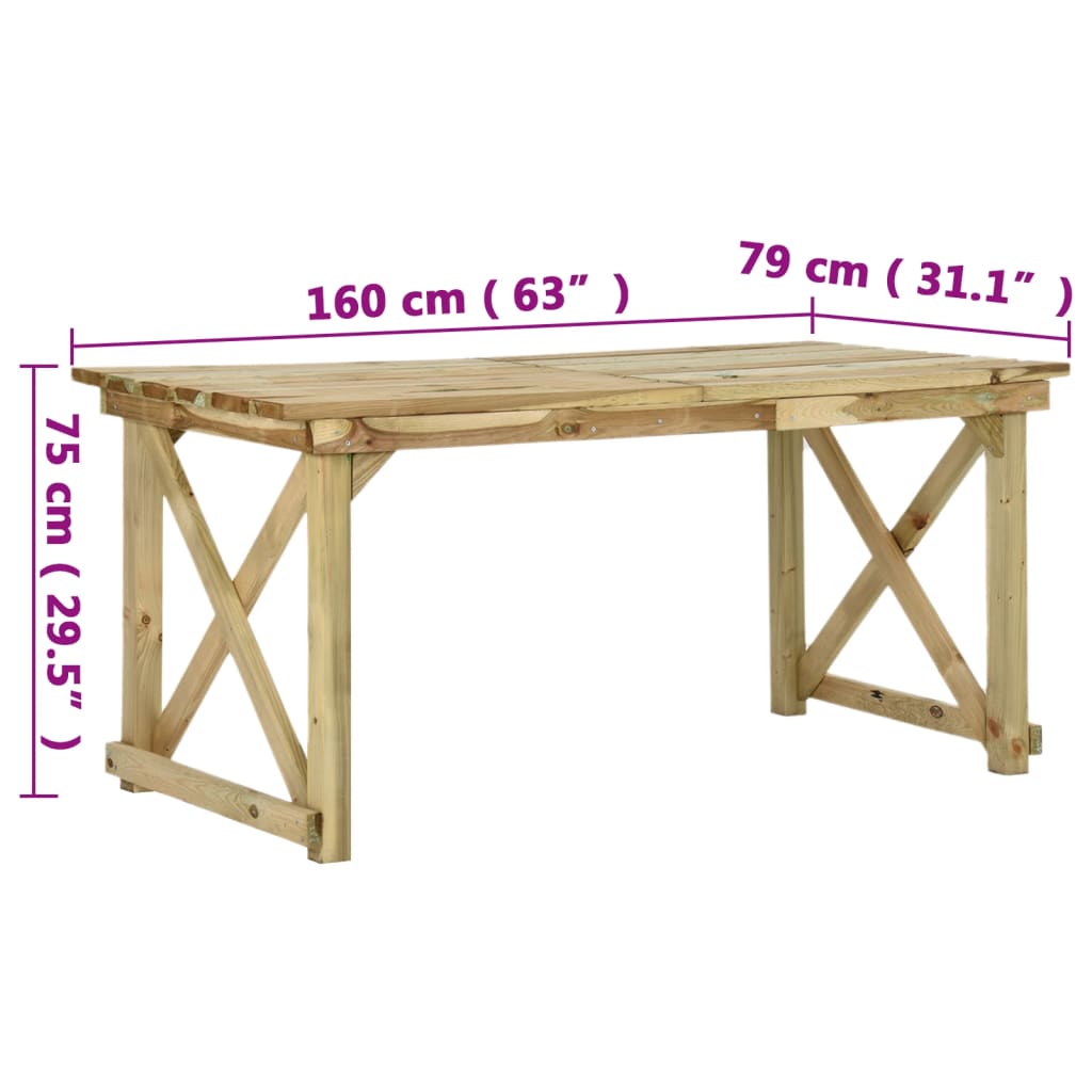 Table de jardin 160x79x75 cm bois