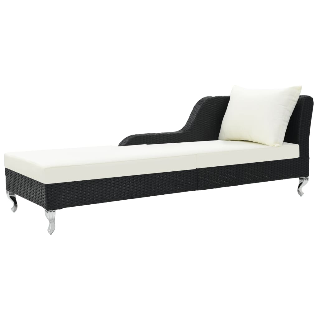 Chaise longue avec coussin poly rotin noir