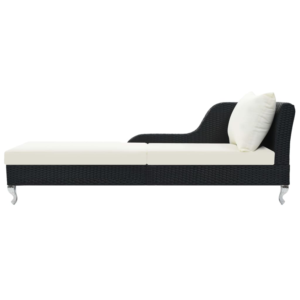 Chaise longue avec coussin poly rotin noir