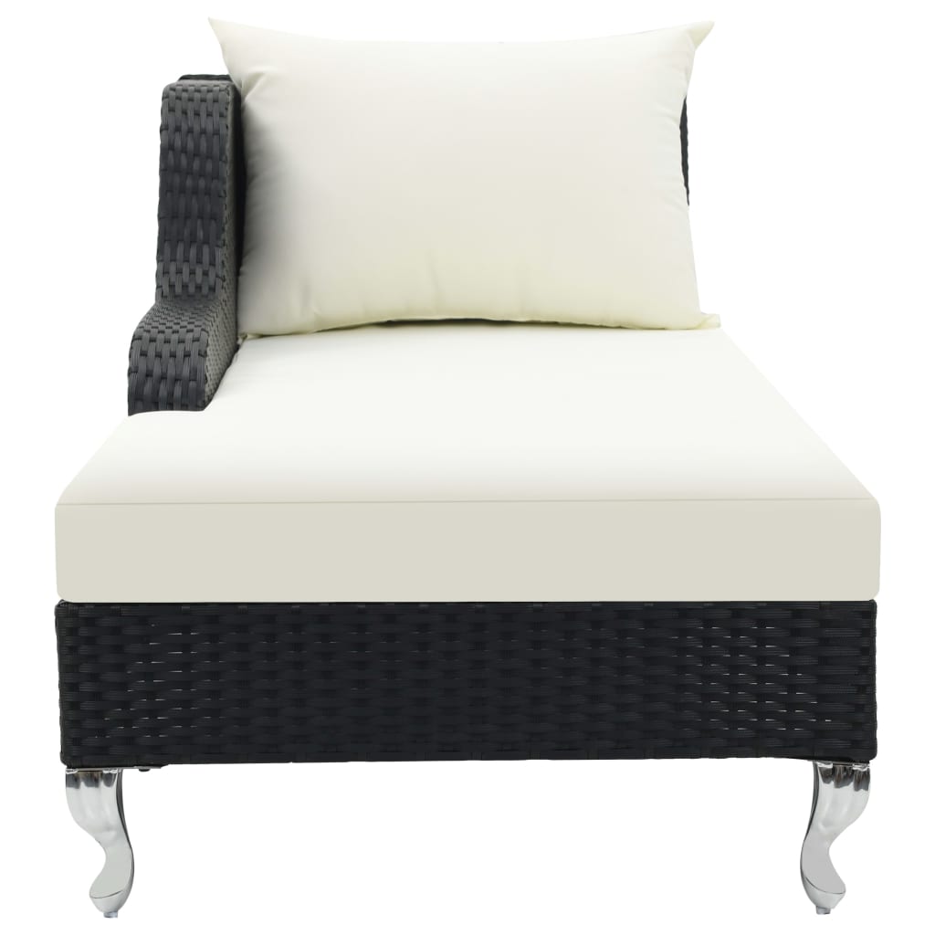 Chaise longue avec coussin poly rotin noir