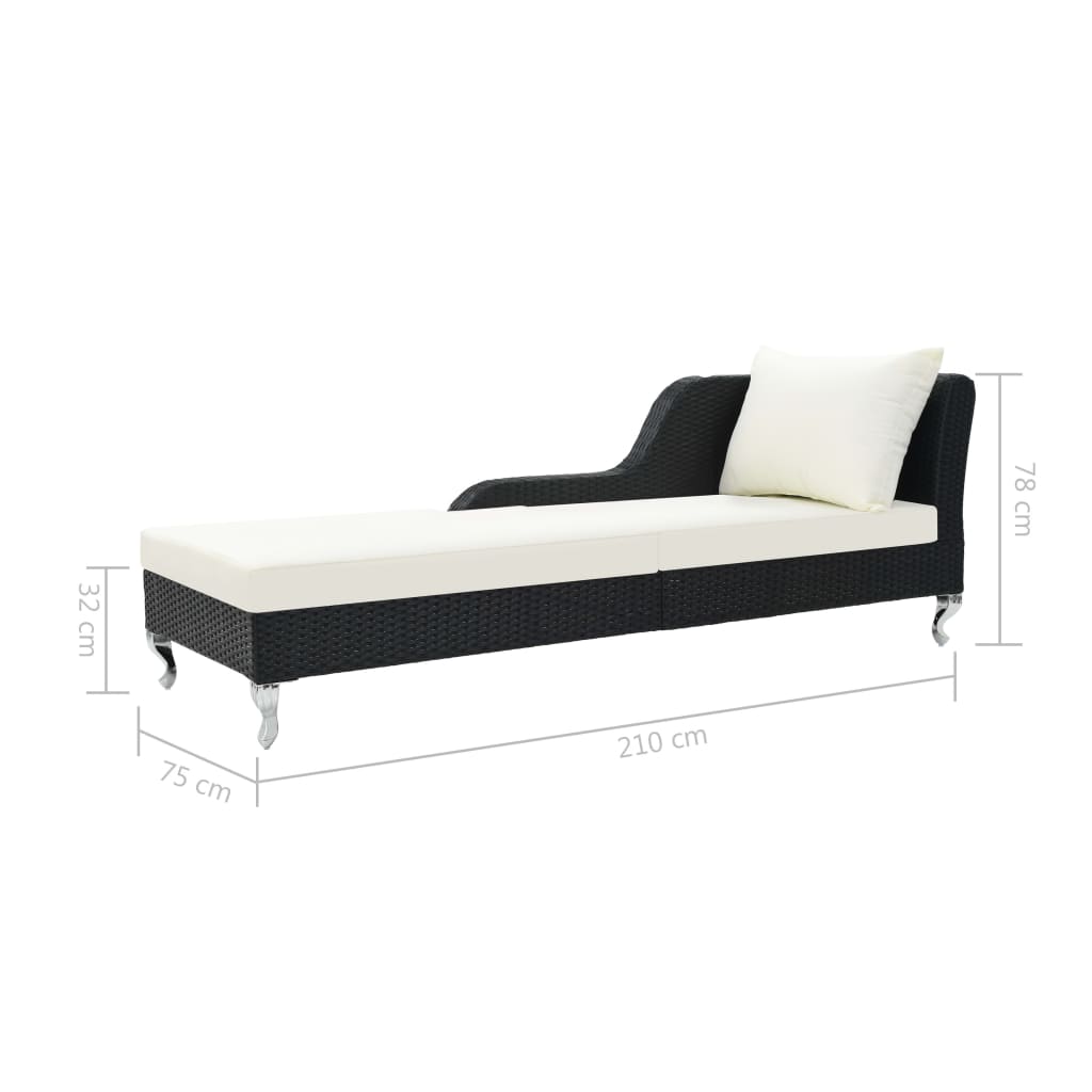 Chaise longue avec coussin poly rotin noir