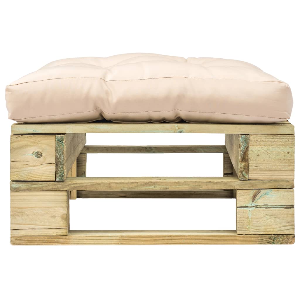 Pouf de jardin avec coussin rouge, bois de palette, naturel