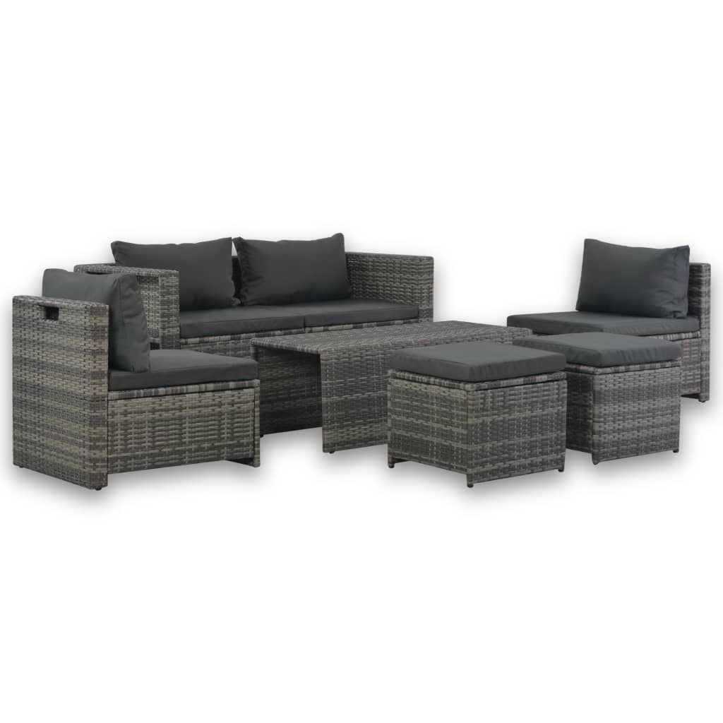 6-delige Loungeset met kussens poly rattan