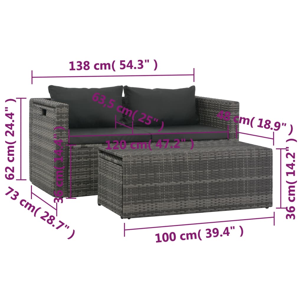 6-delige Loungeset met kussens poly rattan